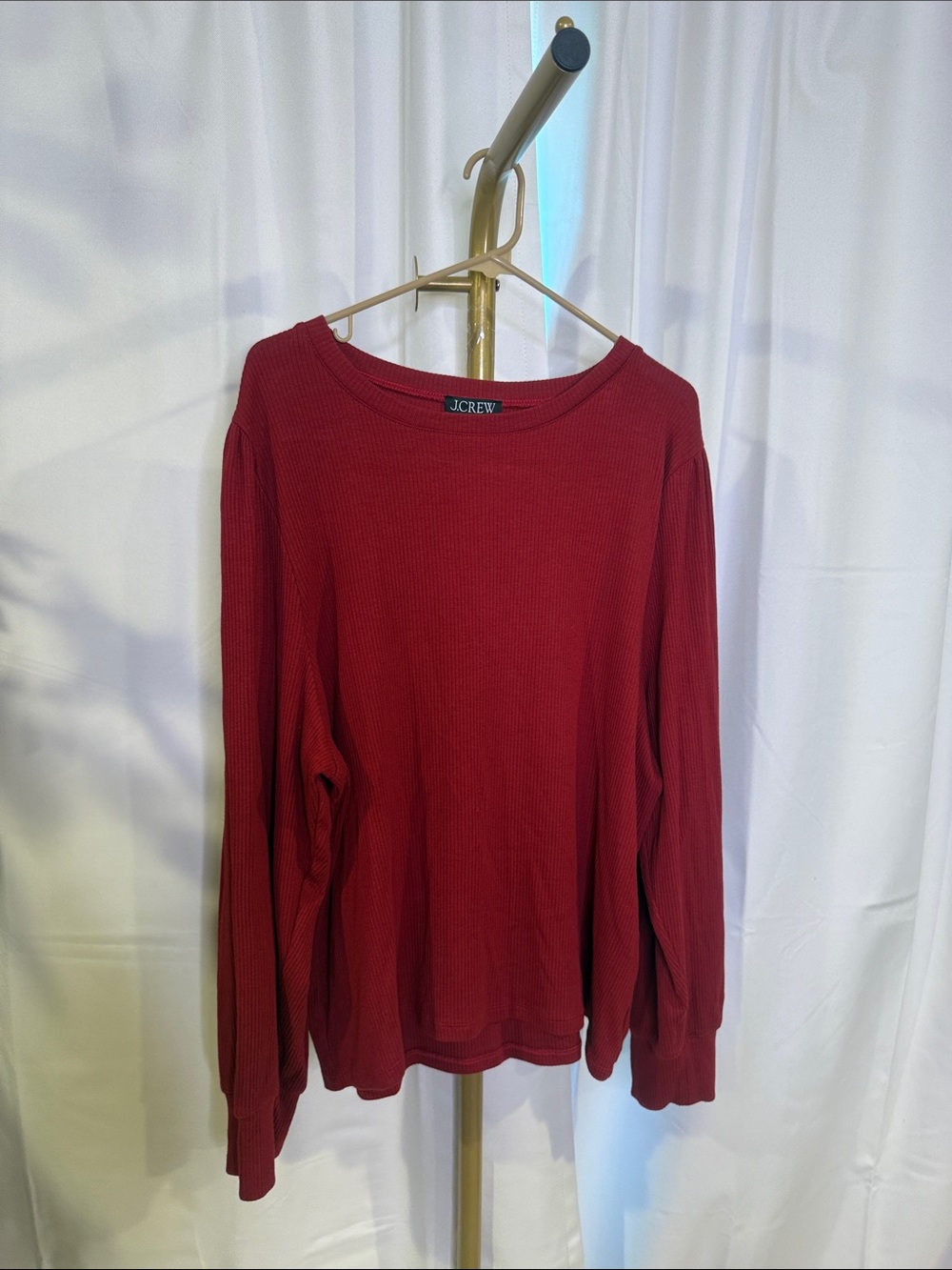 J. Crew Ribbed Long Sleeve Crewneck Sweater in Burgundy